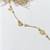 Yellow Gold Bracelet Flowers and Pearls