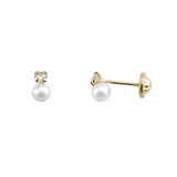 Gold Earrings with Pearl and Zirconia