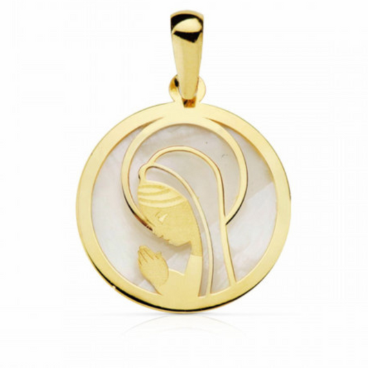 Medalla Oro Amarillo Virgen Niña Nácar