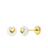 Pendientes Oro Amarillo Perla con Corazón