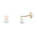 Yellow Gold Earring "You and I" Cultured Pearl and Heart
