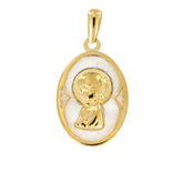 Medalla Oro Amarillo Virgen Niña Nácar Coleta