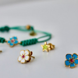 Pulsera Plata Macramé Flor Azul