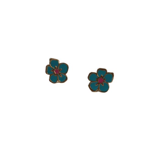 Pendientes Plata Chapada Flor Azul Turquesa