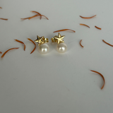 Pendientes Oro Amarillo Perla Estrella con Diamante