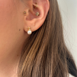 Pendientes Oro Amarillo Perla Estrella con Diamante