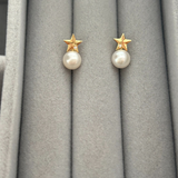 Pendientes Oro Amarillo Perla Estrella con Diamante