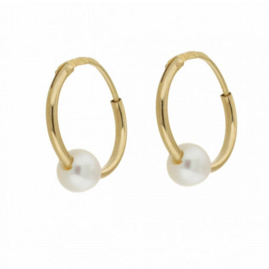 Pendiente Oro Amarillo Aro con Perla