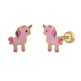Yellow Gold Earrings Unicorn Lilac