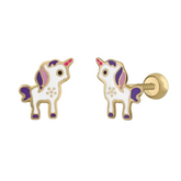 Yellow Gold White Unicorn Earrings