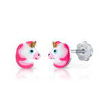 Pendientes Plata Unicornio Rosa Fucsia y Blanco