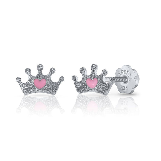 Pendientes Plata Coronas Purpurina Plateadas