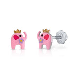 Pendientes Plata Elefante Rosa con Corona