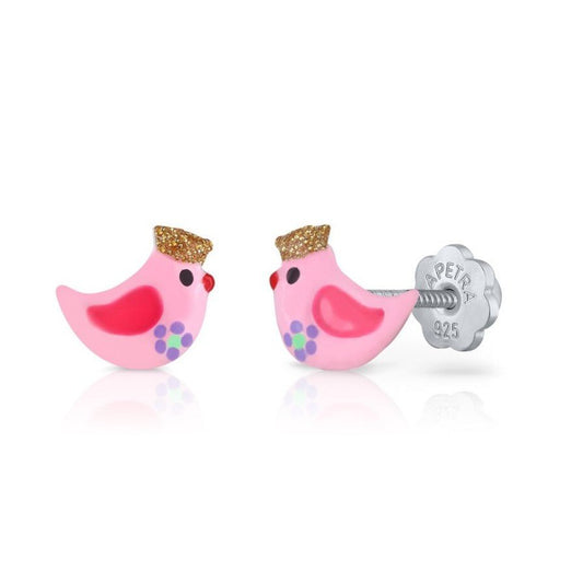 Pendientes Plata Pajarito con Corona
