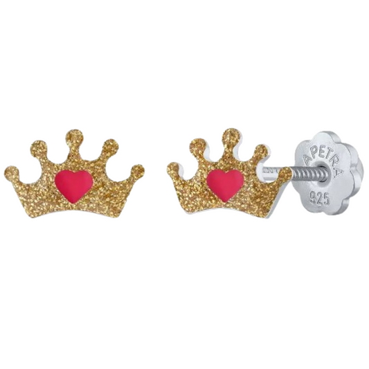 Pendientes Plata Coronas Purpurina Doradas