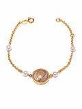Pulsera Oro Amarillo Perlas Medalla Nácar