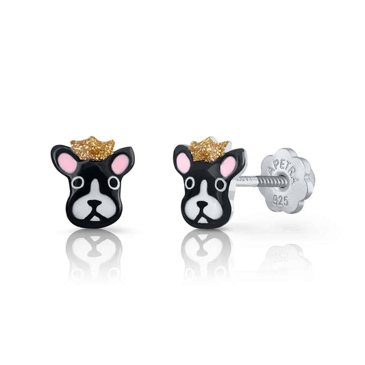 Pendientes Plata Bulldog con Corona