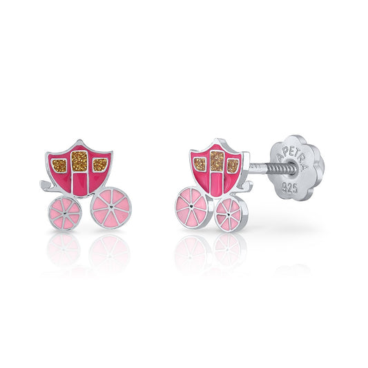 Pendientes Plata Carruaje Rosa