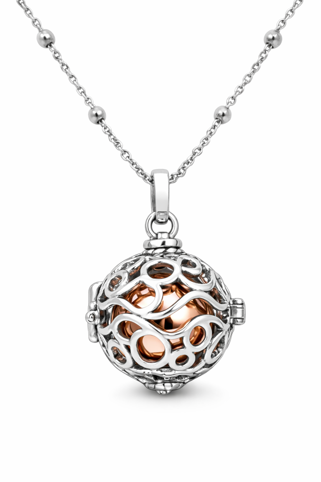 Llamador de ángeles ondas acero inoxidable con bola rosé colgante