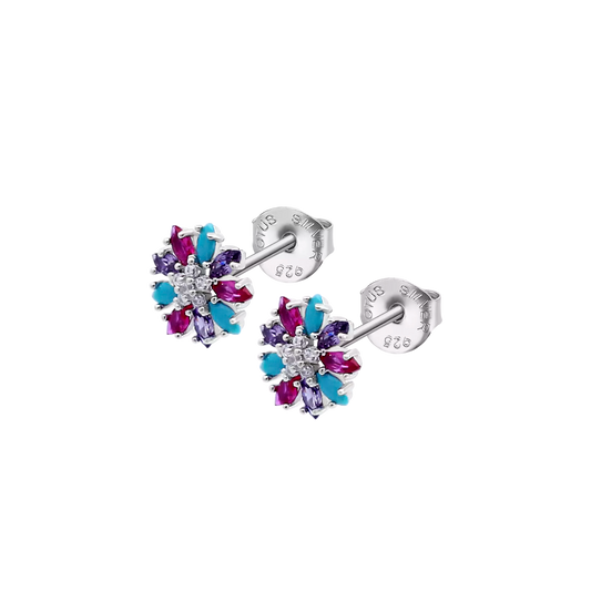 Pendientes Plata Roseta Flor Turquesa Lotus Silver Colors