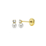 Yellow Gold Earrings "You and Me" Cultured Pearl and Zirconia