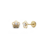 Yellow Gold Flower Earrings with Pearl
