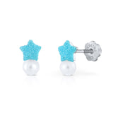 Pendientes Plata Perla Estrella Azul
