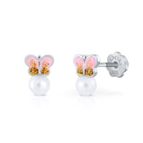 Pendientes Plata Perla Mariposa Purpurina