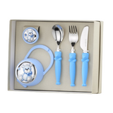 Cutlery Set, Clips and Pacifier Holder with Blue Bear Bow