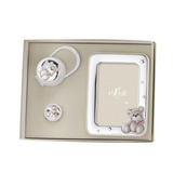 Bear Frame Set with Bow Pacifier Clip and Pacifier Holder
