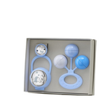 Set Rattle Clip and Pacifier Holder for Baby Boy Bear Blanket Blue