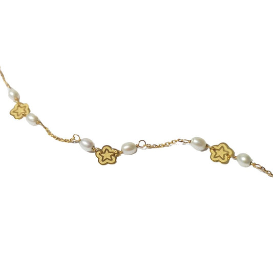 Yellow Gold Bracelet Flowers and Pearls