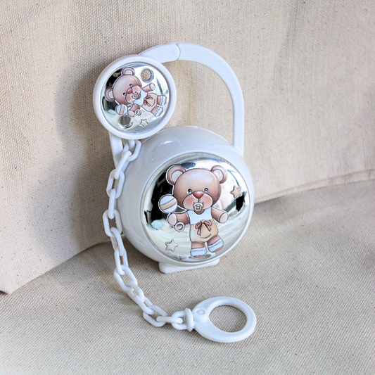 Set Pinza y Porta Chupete Osito Sonajero