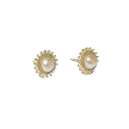 Silver Rosette Pearl Earring