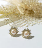 Silver Rosette Pearl Earring