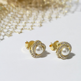 Silver Rosette Pearl Earring