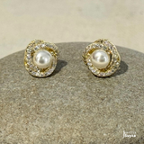 Silver Rosette Pearl Earring