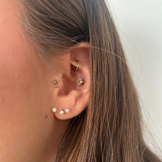 Pendientes Oro Amarillo Perlas Circonita Mini
