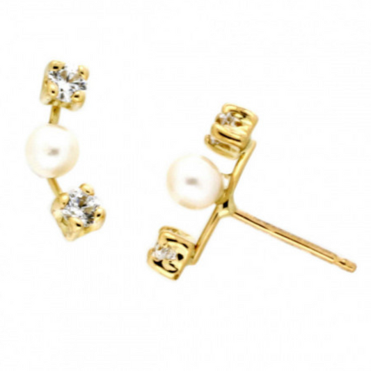 Pendientes Oro Amarillo Perlas Circonita Mini