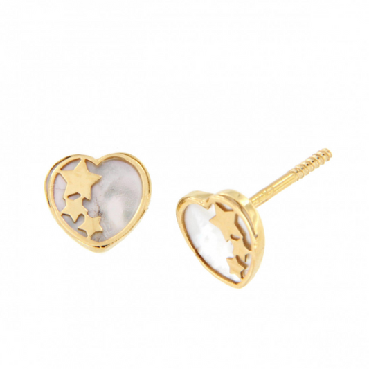 Pendientes Oro Amarillo Corazón Nácar
