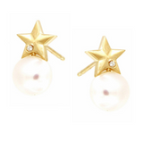Pendientes Oro Amarillo Perla Estrella con Diamante