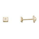 Yellow Gold Baby Square Earrings with Brilliant