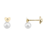Yellow Gold Heart Earrings with Pearl and Diamond