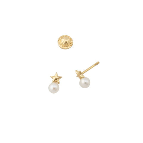 Pendiente Oro Amarillo Perla y Estrella