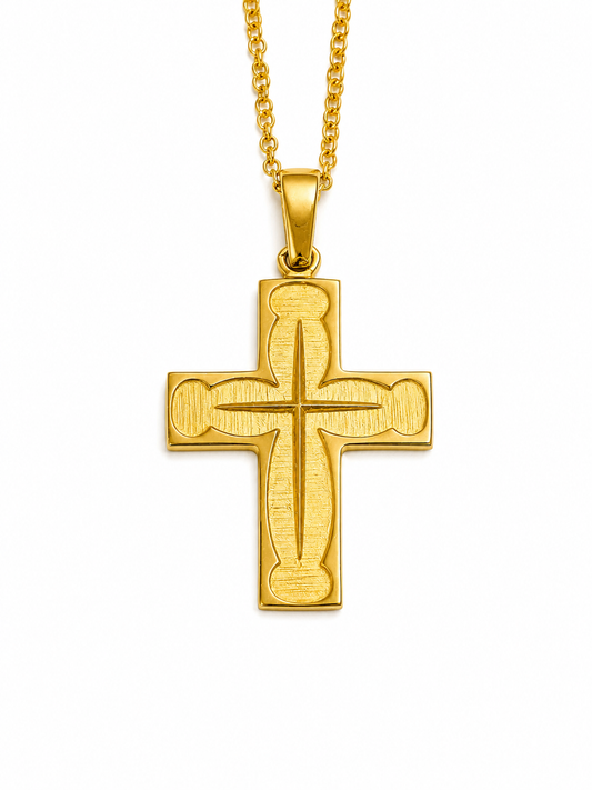 Cruz Oro Cristo Grabada