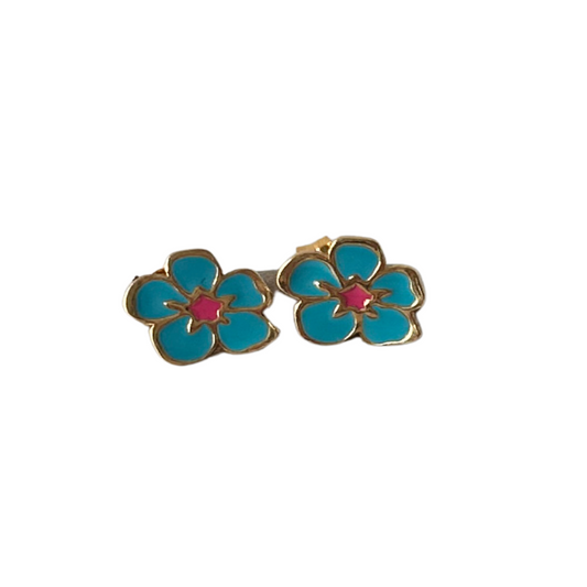 Pendientes Plata Chapada Flor Azul Turquesa