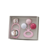 Set Sonajero Pinza y Porta Chupete niña Oso Rosa Estrellas