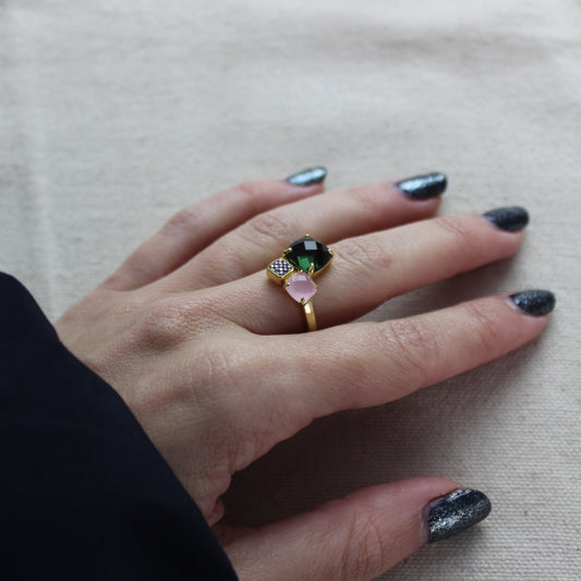 Anillo Plata Cuarzo y Olivina
