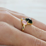 Anillo Plata Cuarzo y Olivina