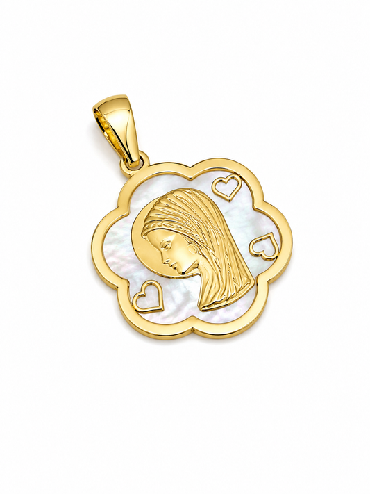 Medalla Oro Amarillo Virgen Niña Nácar